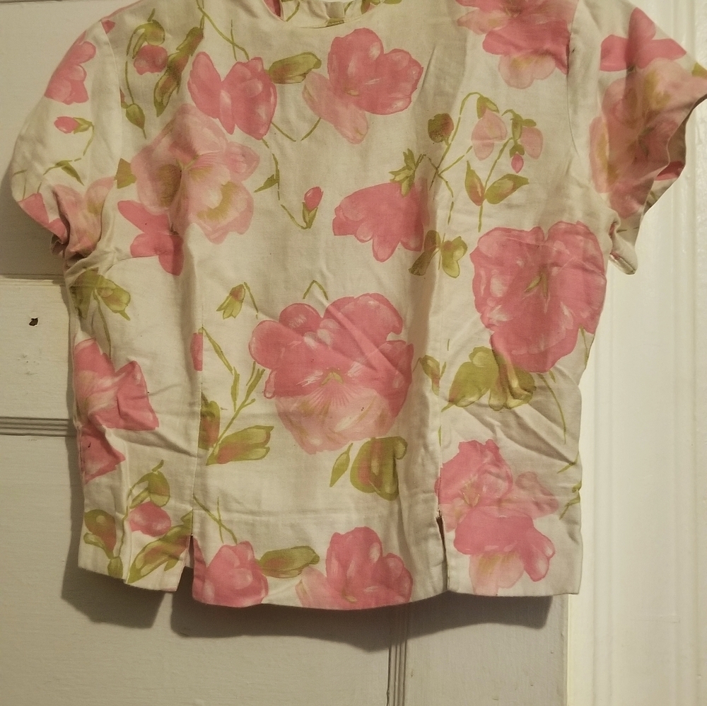 Cotton Short Sleeve Pink Floral Blouse
